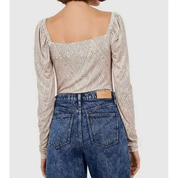 NWT Joie Soft Serafina Top Ruched Long Puff Sleeve Boho Blouse Beige size Medium - Picture 2 of 8